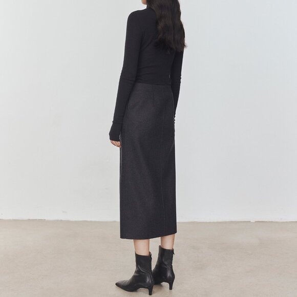 CHICJOC High-End 100% Wool Midi Wrap Skirt w/ Silk Waistband – Size 38 in grey - Picture 3 of 12